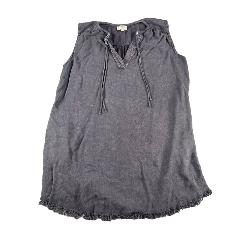 Umgee Shirt Womens Small Plus Gray Distressed Sleeveless V Neck Drawstring Boho